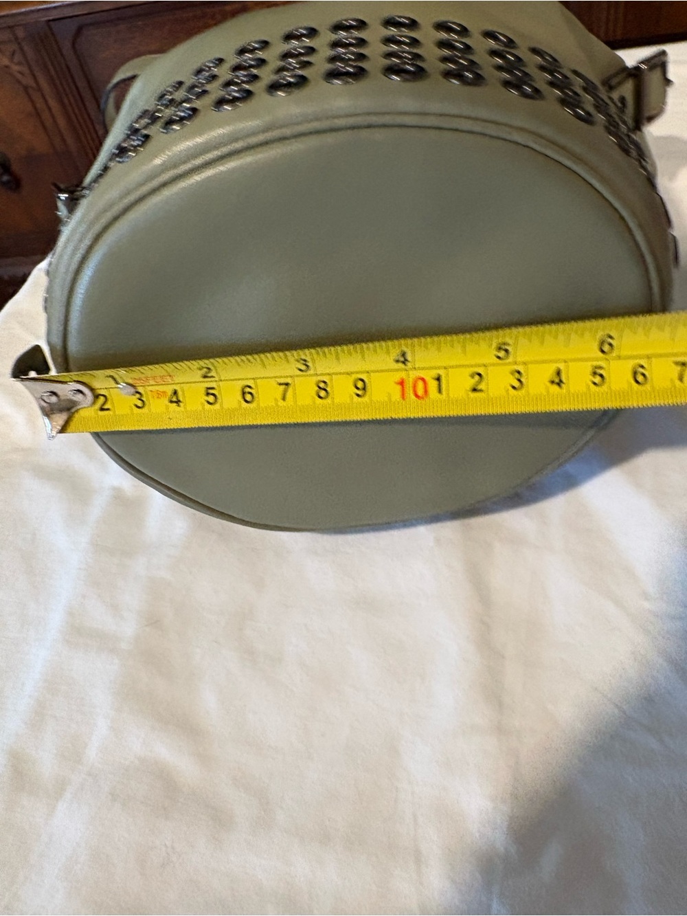 Coach Bleecker Grommets Olive Grey Leather Crossbody Bucket Bag - Picture 7 of 12